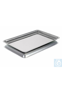 Instrument tray, 400 x 270 x 10 mm stainless steel, rounded corners.